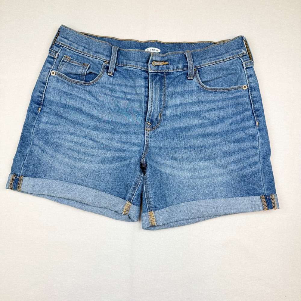 Old Navy Womens Blue Denim Cuffed Hem Jean Shorts Size 4 Medium Wash Stretch